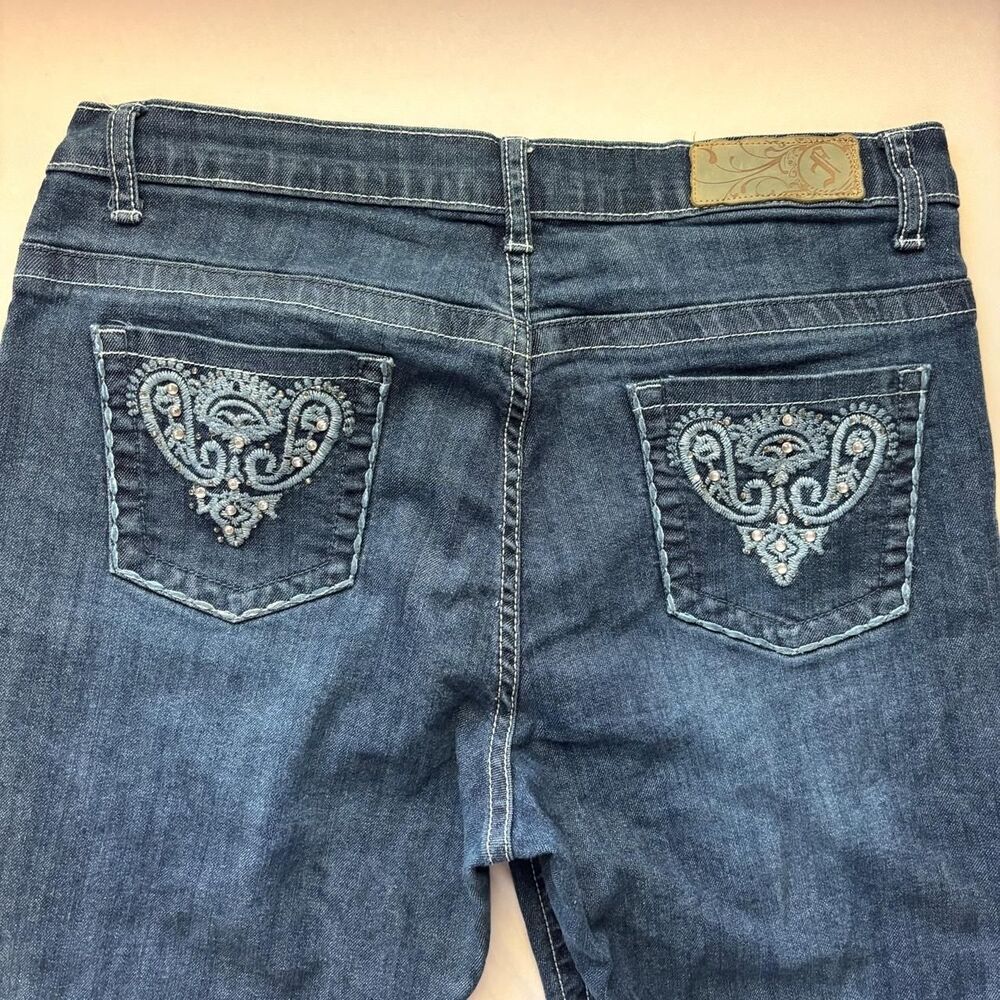 Women's Embellished Blue Jeans Y2K Flare Size 12